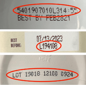 Product lot code example