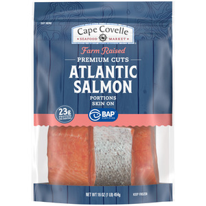 Cape Covelle Seafood Market Farm Raised Premium Cuts Atlantic Portions Skin On Salmon 16 oz